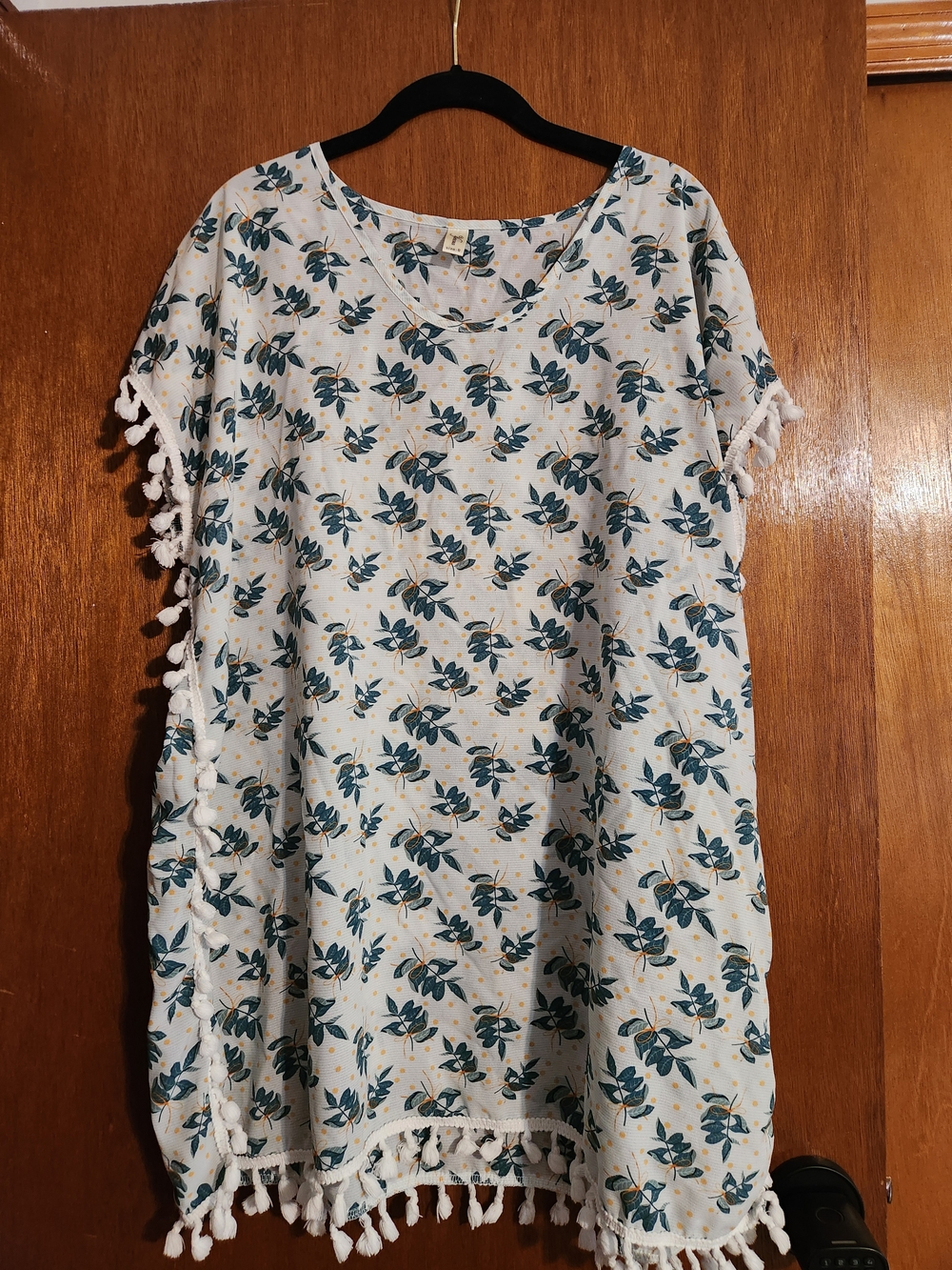 White Floral Pom-Pom Trim Swimsuit Cover Up